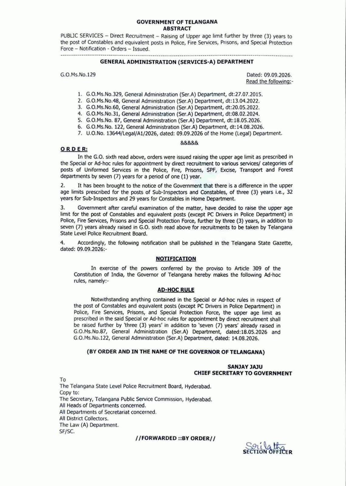 Telangana Raises Police Recruitment Age Limit By Three Years