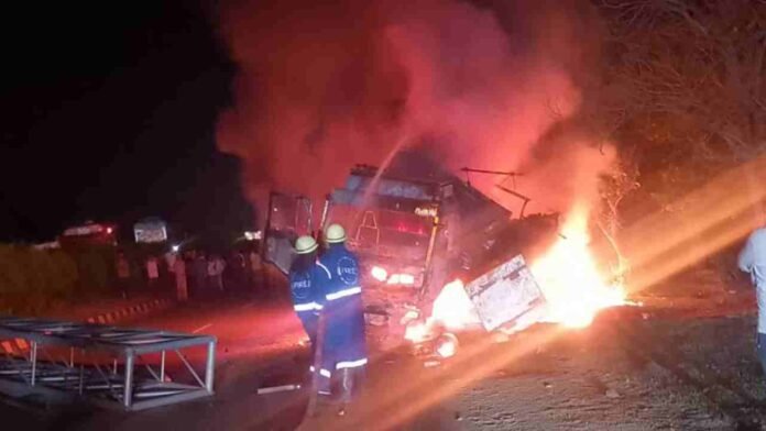 One Killed After A DCM Vehicle Catches Fire In Mahabubnagar