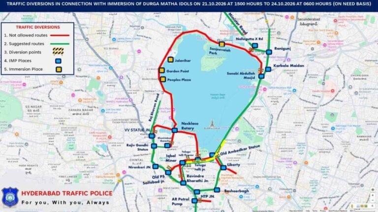 Hyderabad Traffic Diversions From Oct. 21 To 24 Over Durga Matha Idol Immersion