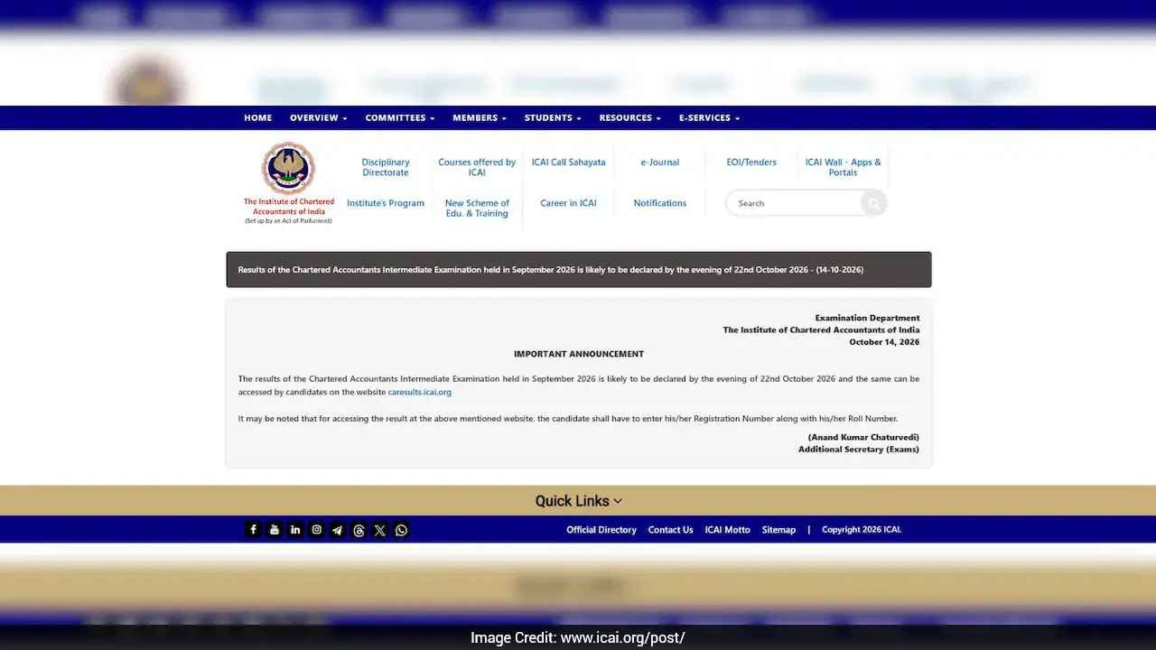 ICAI CA Intermediate Result 2026 Expected Today