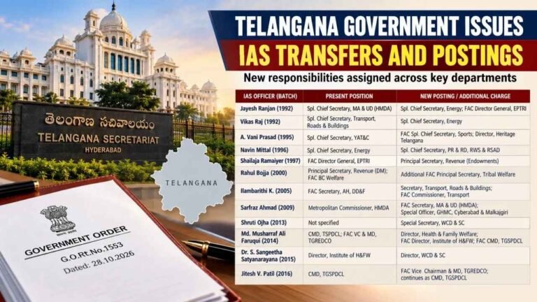 Telangana IAS Transfers: 12 Officers Reassigned